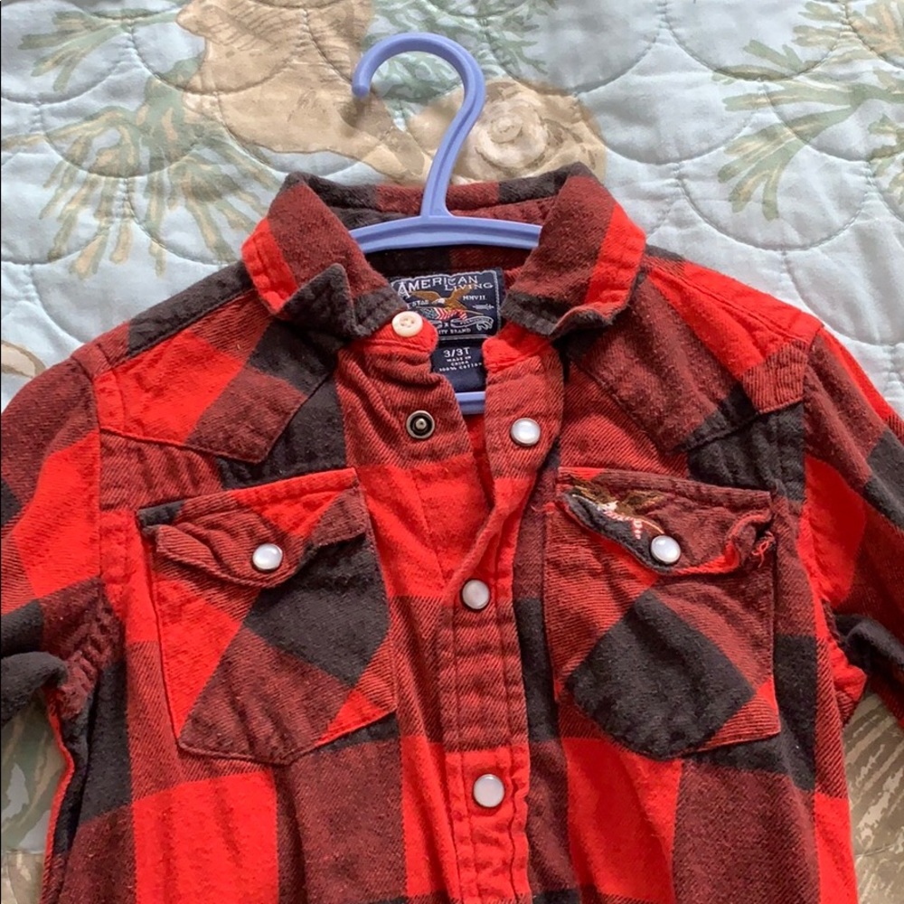 Boys 3T red and black plaid button up